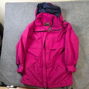 Vintage Eddie Bauer Womens L Gore-Tex Jacket Pink Hooded Waterproof Rain Coat 90